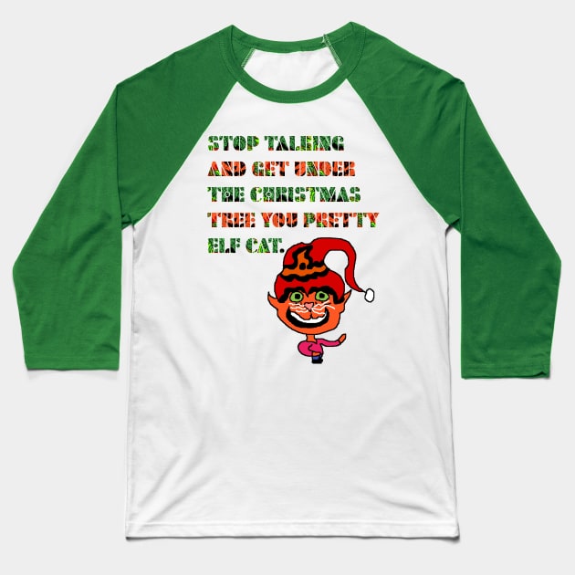 Christmas tree pretty elf Cat Baseball T-Shirt by Catbrat